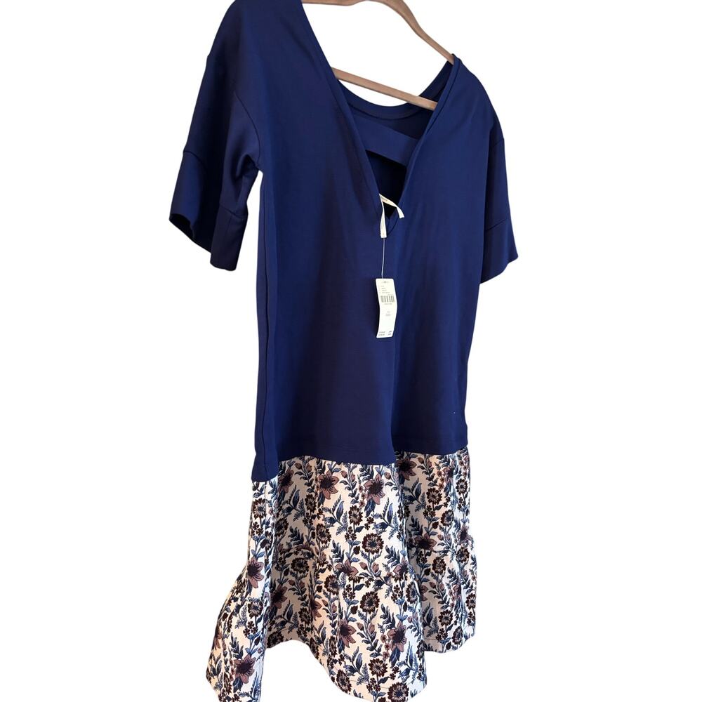 Anthropologie Navy Blue Embroidered Floral Flounced Twofer tunic dress XXS NWT - Picture 9 of 9